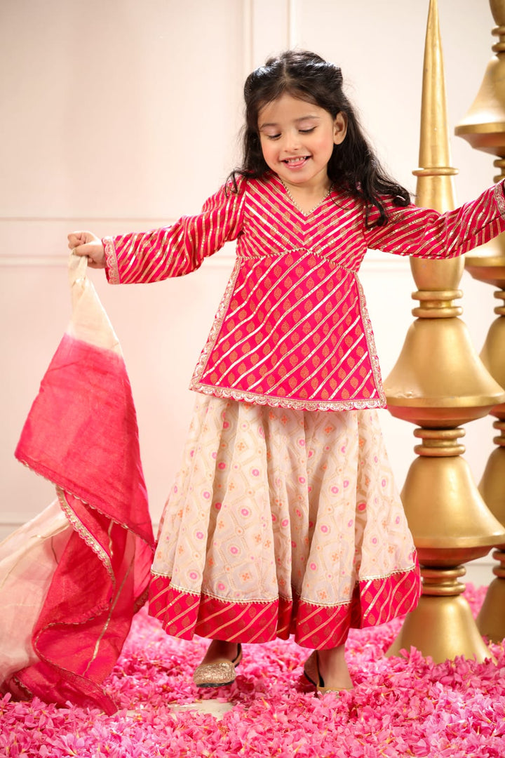 Rajasthani Style Blouse With White Gharara Set – Pink Kids Lehenga Set | PNK – Isha Arora India