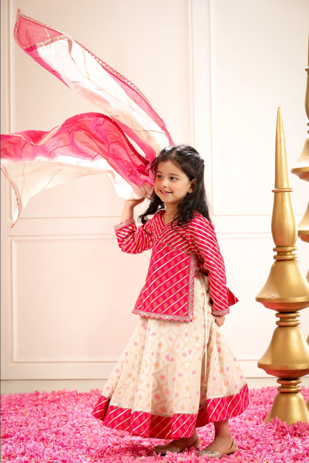Rajasthani Style Blouse With White Gharara Set – Pink Kids Lehenga Set | PNK – Isha Arora India