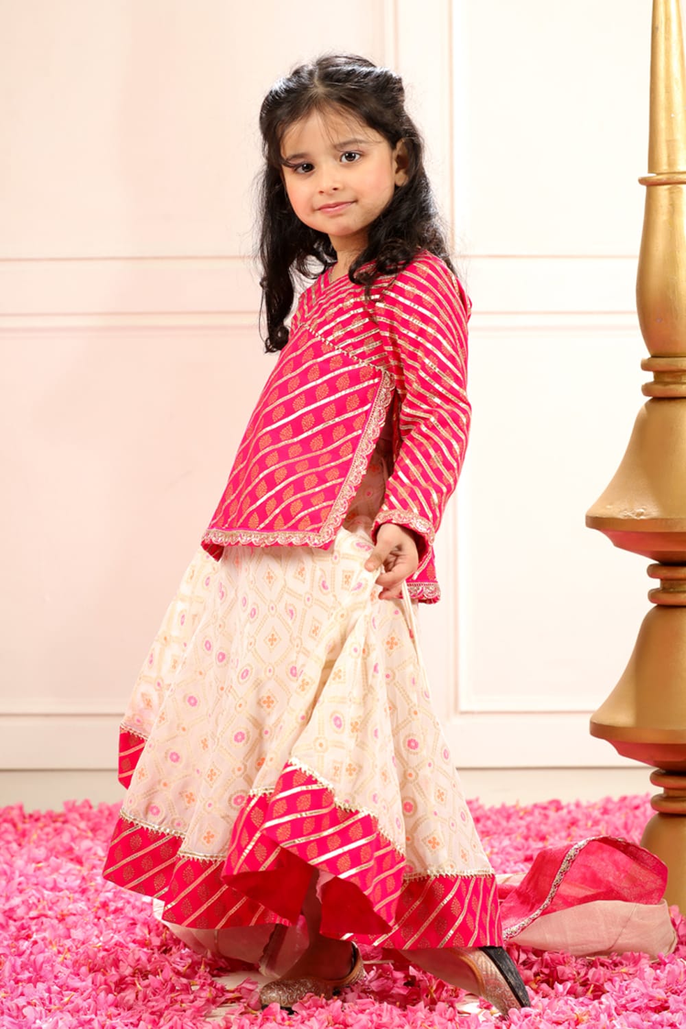 Rajasthani Style Blouse With White Gharara Set – Pink Kids Lehenga Set | PNK – Isha Arora India