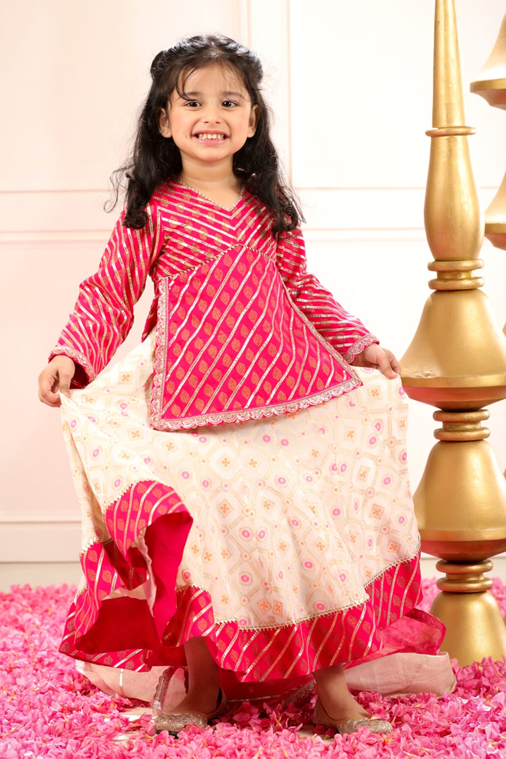 Rajasthani Style Blouse With White Gharara Set – Pink Kids Lehenga Set | PNK – Isha Arora India