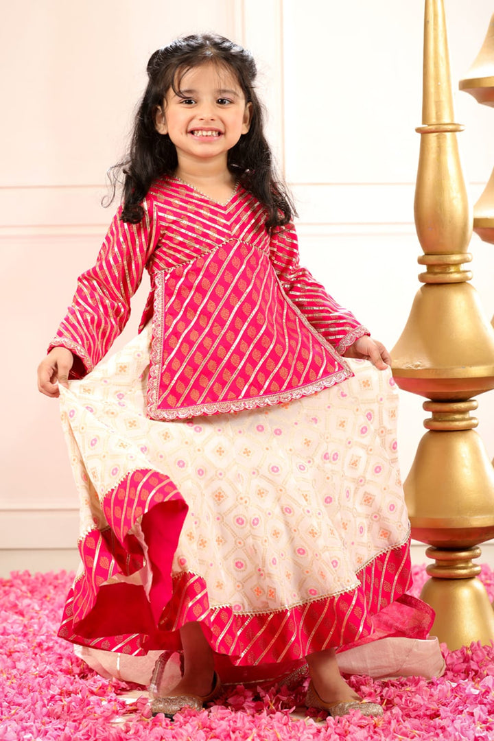 Rajasthani Style Blouse With White Gharara Set – Pink Kids Lehenga Set | PNK – Isha Arora India