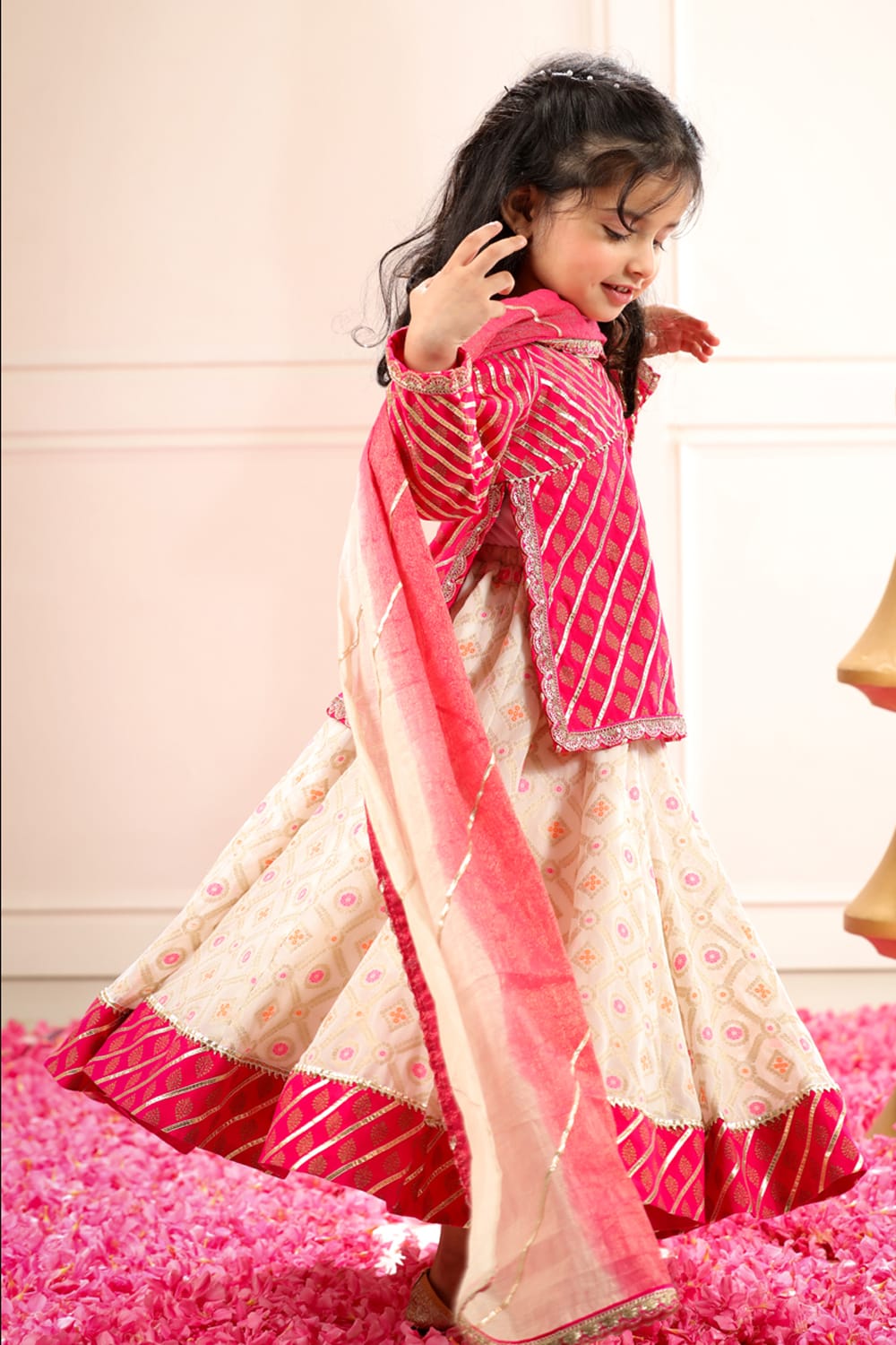 Rajasthani Style Blouse With White Gharara Set – Pink Kids Lehenga Set | PNK – Isha Arora India