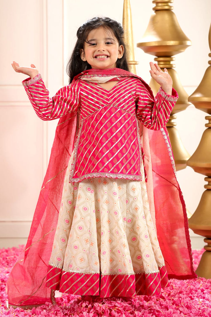 Rajasthani Style Blouse With White Gharara Set – Pink Kids Lehenga Set | PNK – Isha Arora India