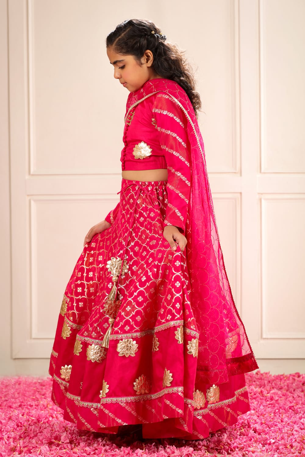 Rani Pink Kamal 3 Pc Lehenga Set – Pink Kids Lehenga Set | PNK – Isha Arora India