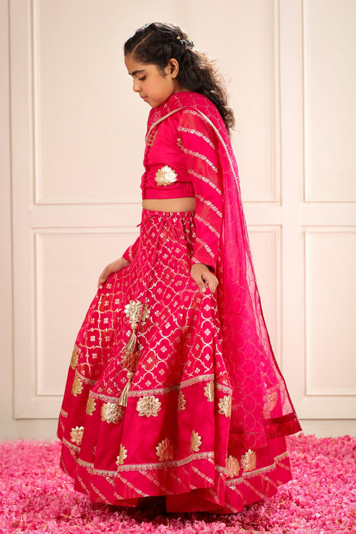 Rani Pink Kamal 3 Pc Lehenga Set – Pink Kids Lehenga Set | PNK – Isha Arora India