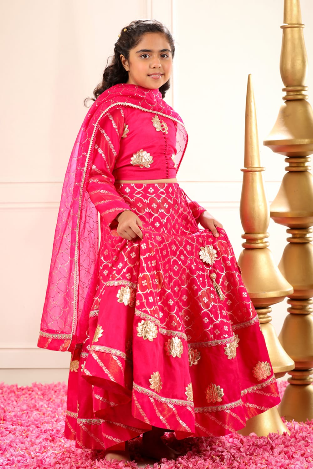 Rani Pink Kamal 3 Pc Lehenga Set – Pink Kids Lehenga Set | PNK – Isha Arora India