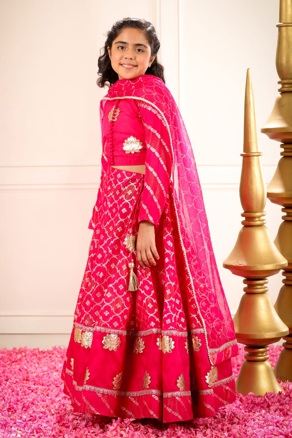 Rani Pink Kamal 3 Pc Lehenga Set – Pink Kids Lehenga Set | PNK – Isha Arora India