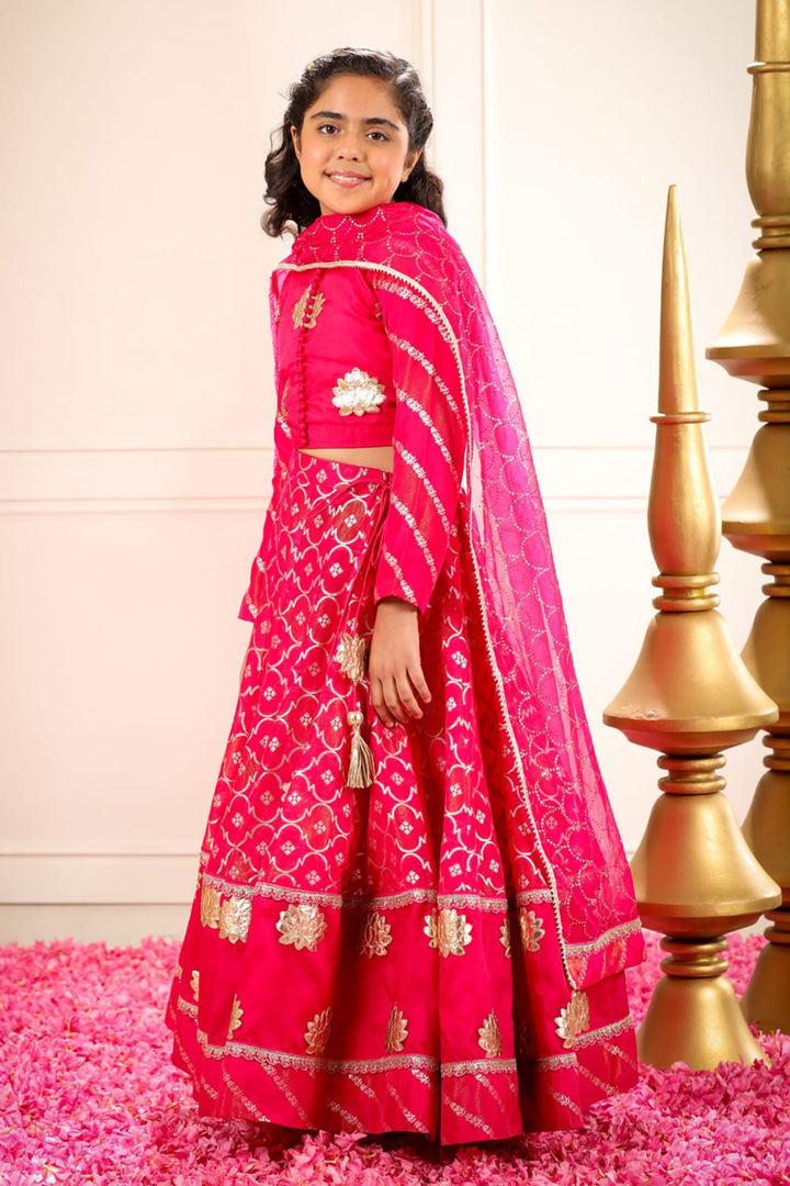 Rani Pink Kamal 3 Pc Lehenga Set – Pink Kids Lehenga Set | PNK – Isha Arora India