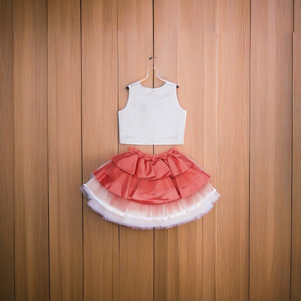 Unicorn Eyes Top With Flared Skirt Set – White Top & Skirt Set for Girls | PNK – Isha Arora India