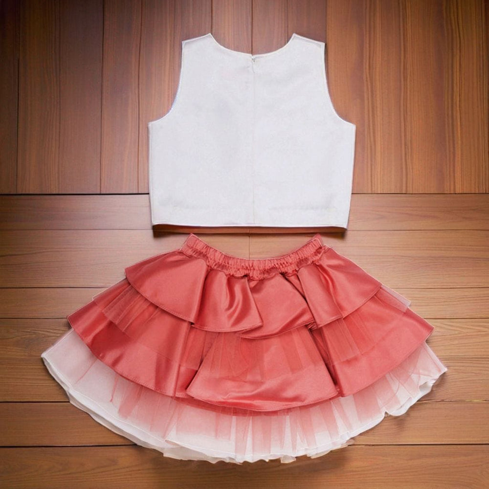 Unicorn Eyes Top With Flared Skirt Set – White Top & Skirt Set for Girls | PNK – Isha Arora India