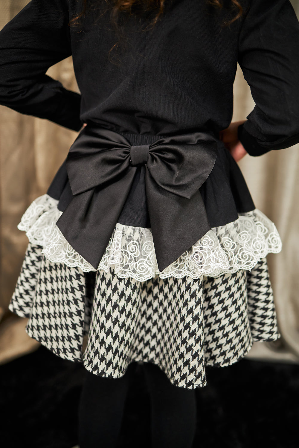 Black Houndstooth Skirt Set