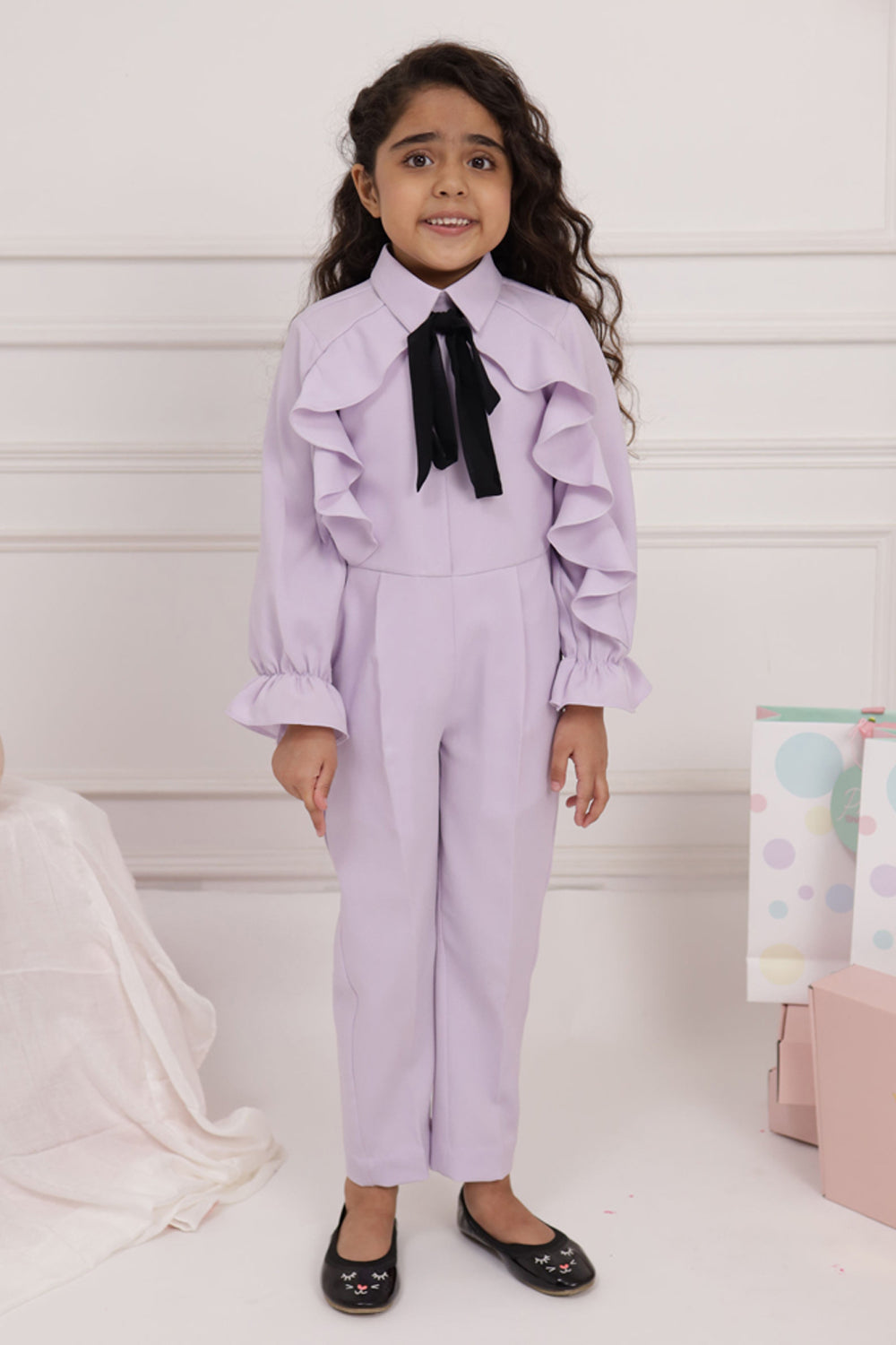 即日発送可能epine pleats frill jacket set up B223055 Tulle Peal Halter Poly Chiffon Jumpsuit with Pockets