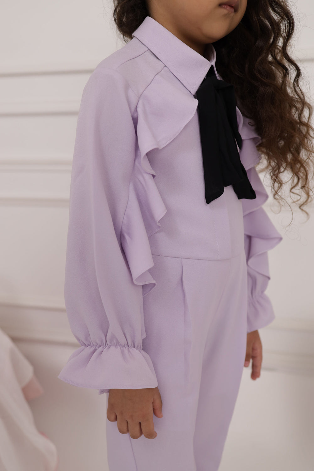 Lilac Ruffle Jumpsuit with Black Tie up