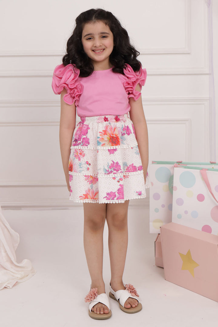 Candy Pink Top & Floral Print Skirt Set
