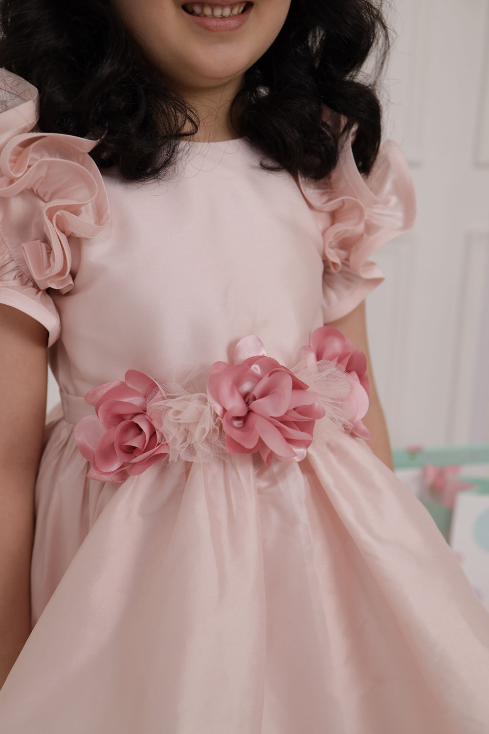 Soft Pink Ruffle Sleeve Flared Dress