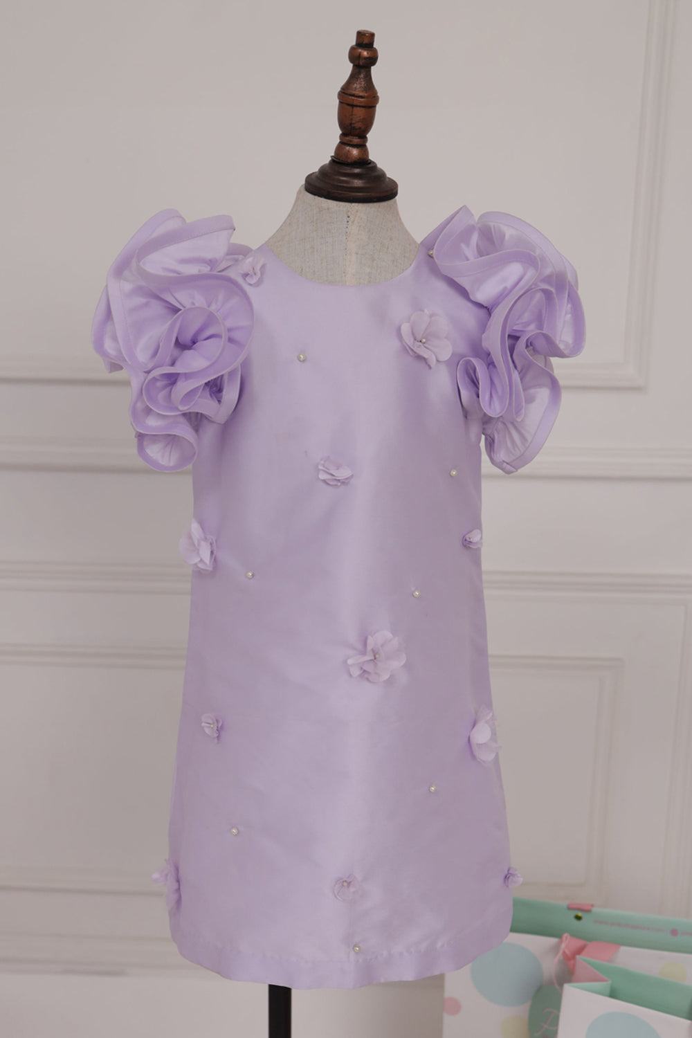 Lilac Shift Dress Ruffle Sleeve