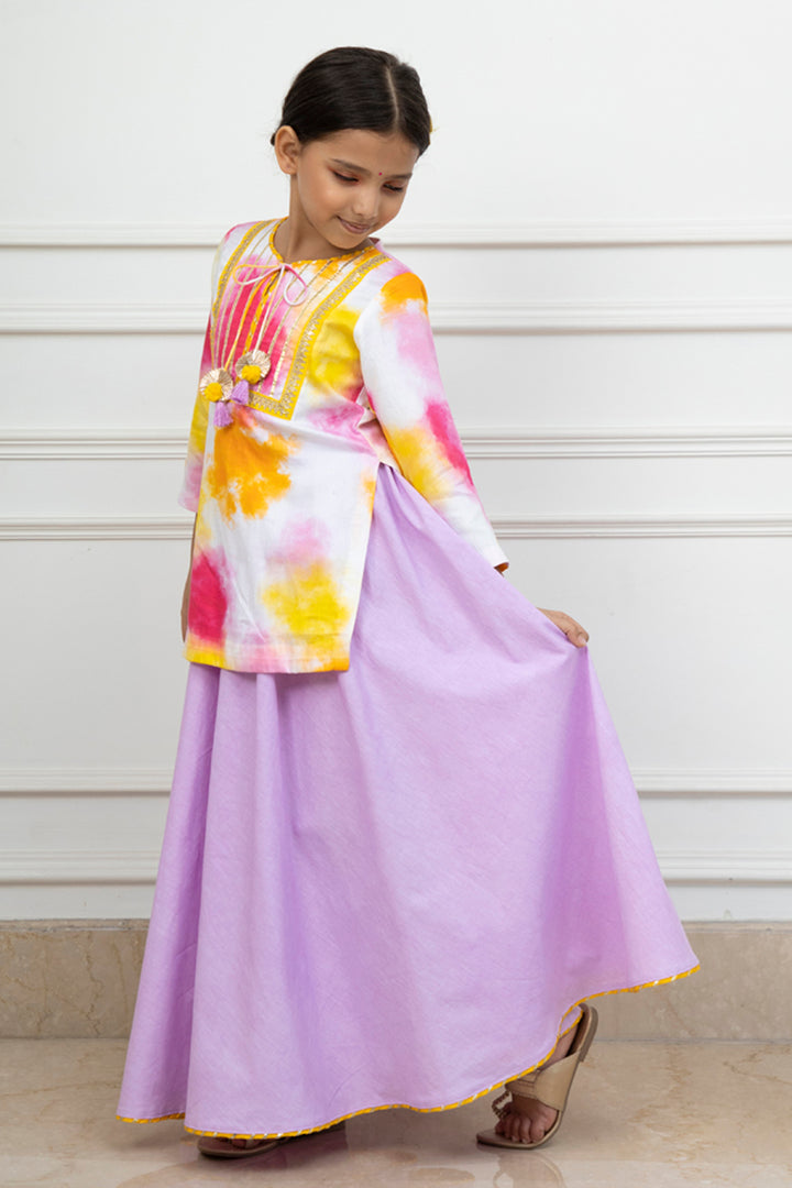 Tie & Dye Kurta & Lilac Long Skirt Set