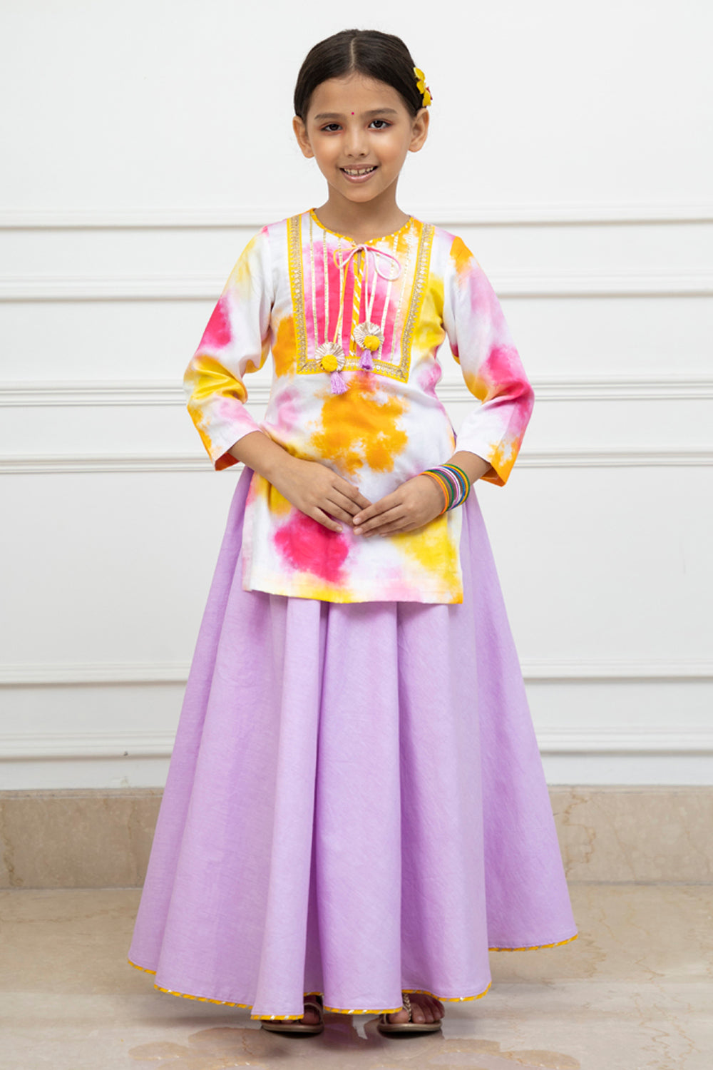 Tie & Dye Kurta & Lilac Long Skirt Set