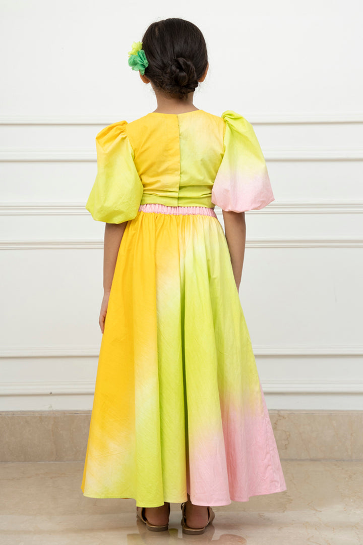 Three Colour Shaded Crop Top & Long Skirt Set
