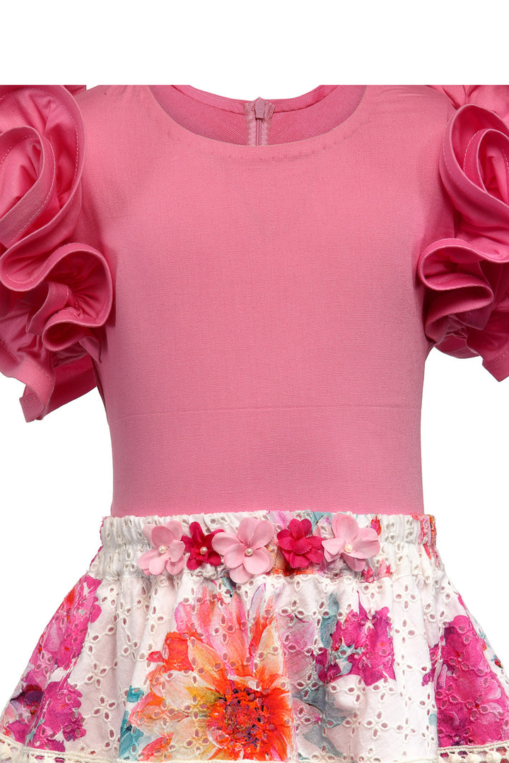 Candy Pink Top & Floral Print Skirt Set