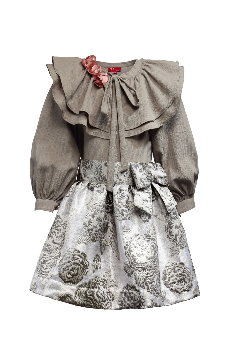 Grey Peasant Top & Jacquard Skirt Set