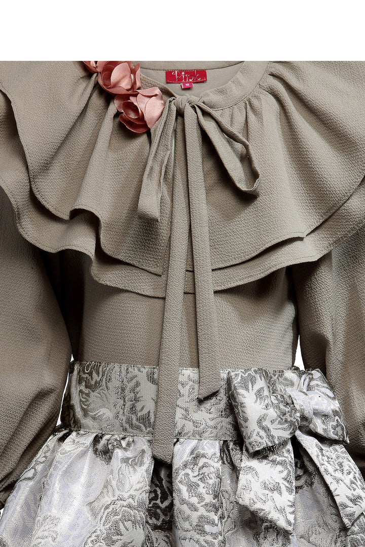 Grey Peasant Top & Jacquard Skirt Set