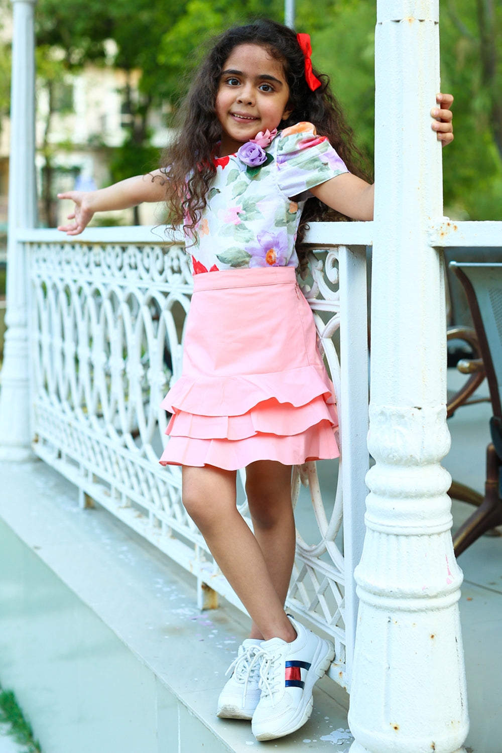 Bright Floral Top And Skirt Set