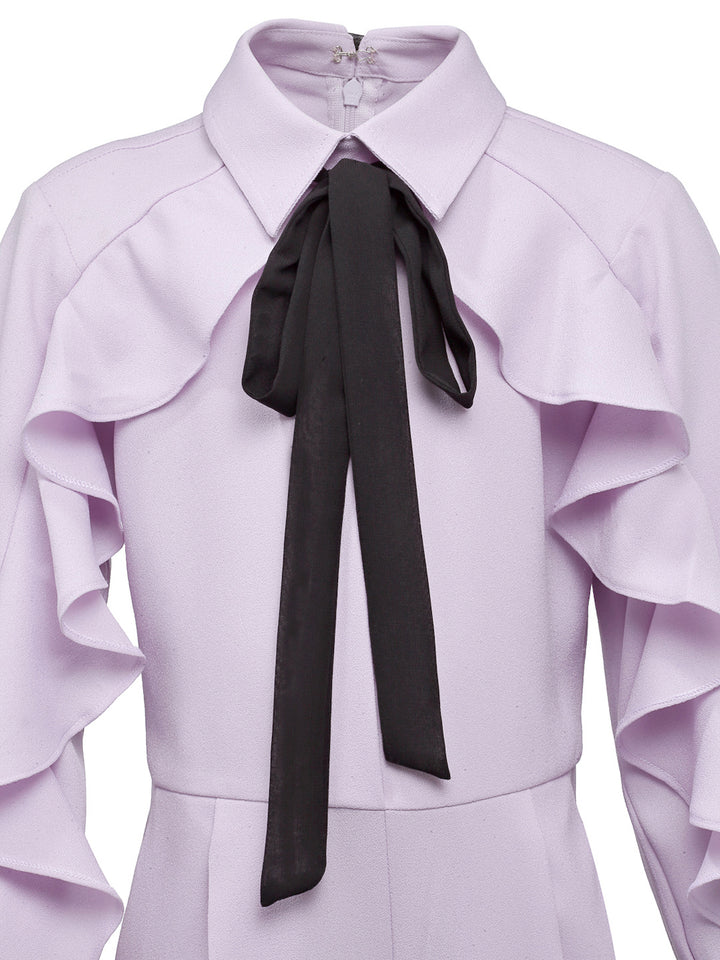 Lilac Ruffle Jumpsuit with Black Tie up