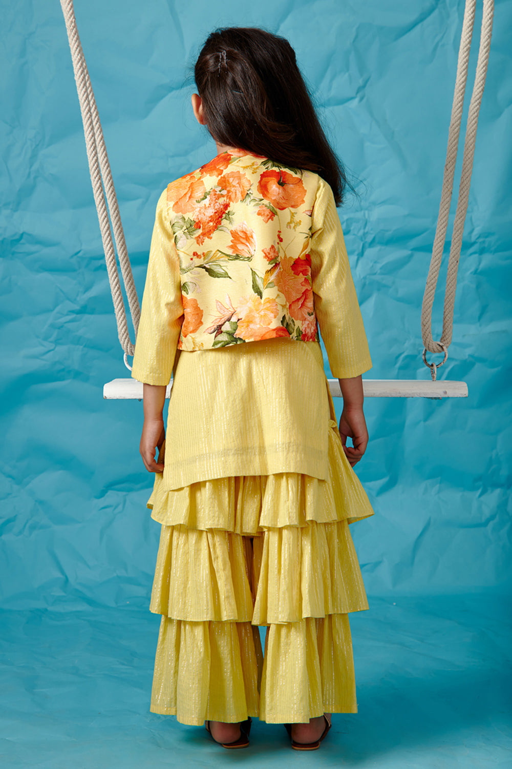 Yellow Sharara Set with Yellow Floral Print Jacket