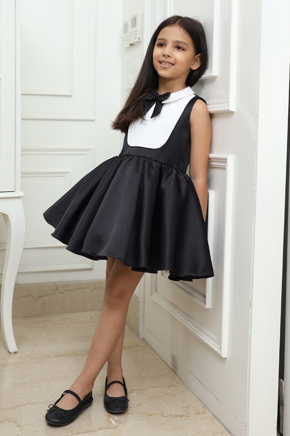 Black & White Classic Dress – Black Designer Dress for Girls | PNK – Isha Arora India
