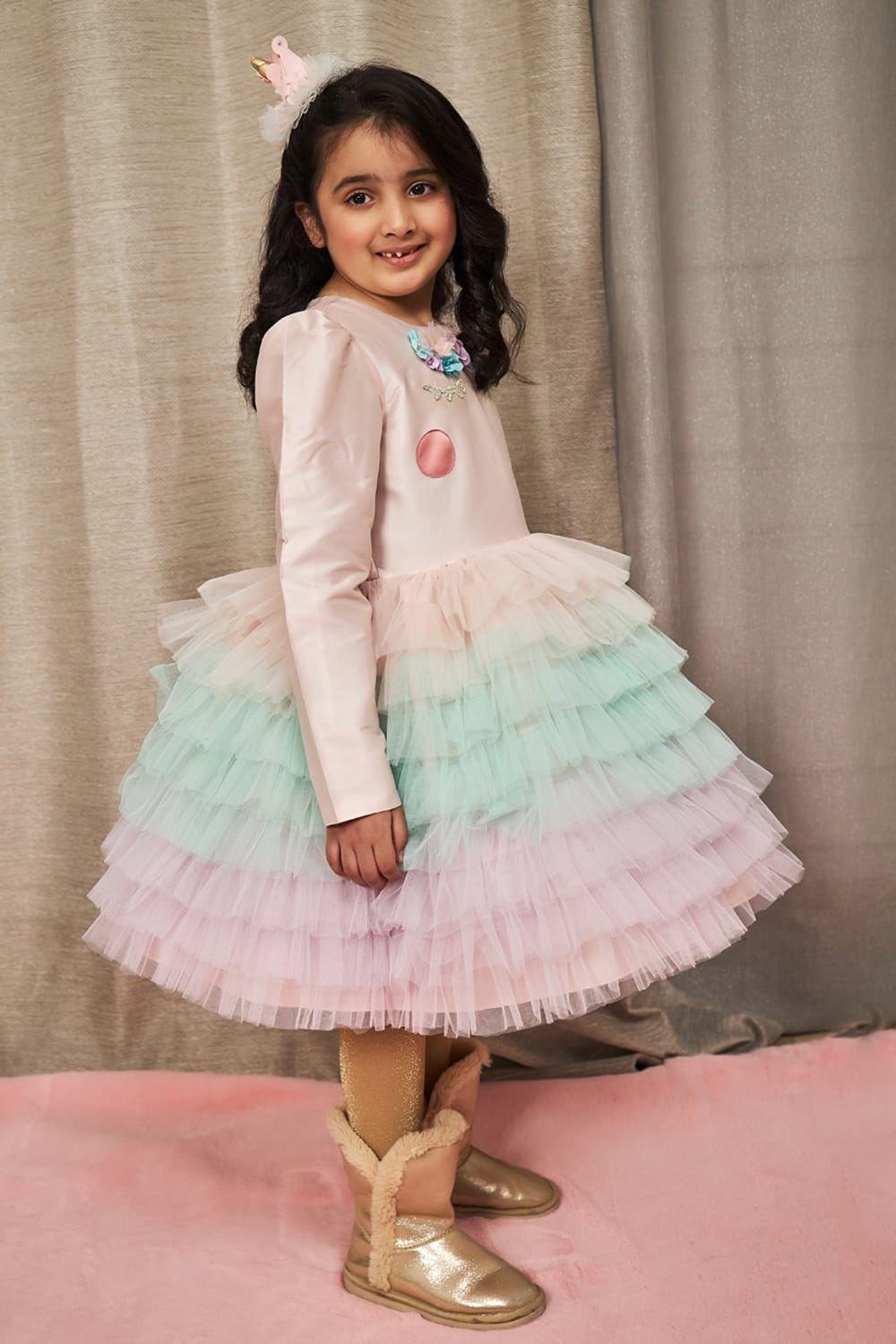 Blushed Unicorn Birthday Dress – Pink Designer Dress for Girls | PNK – Isha Arora India