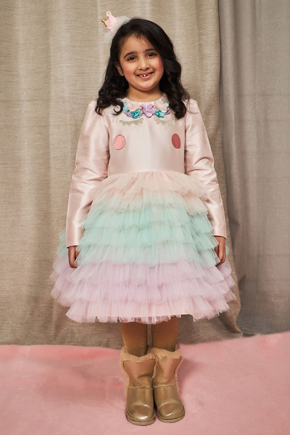 Blushed Unicorn Birthday Dress – Pink Designer Dress for Girls | PNK – Isha Arora India