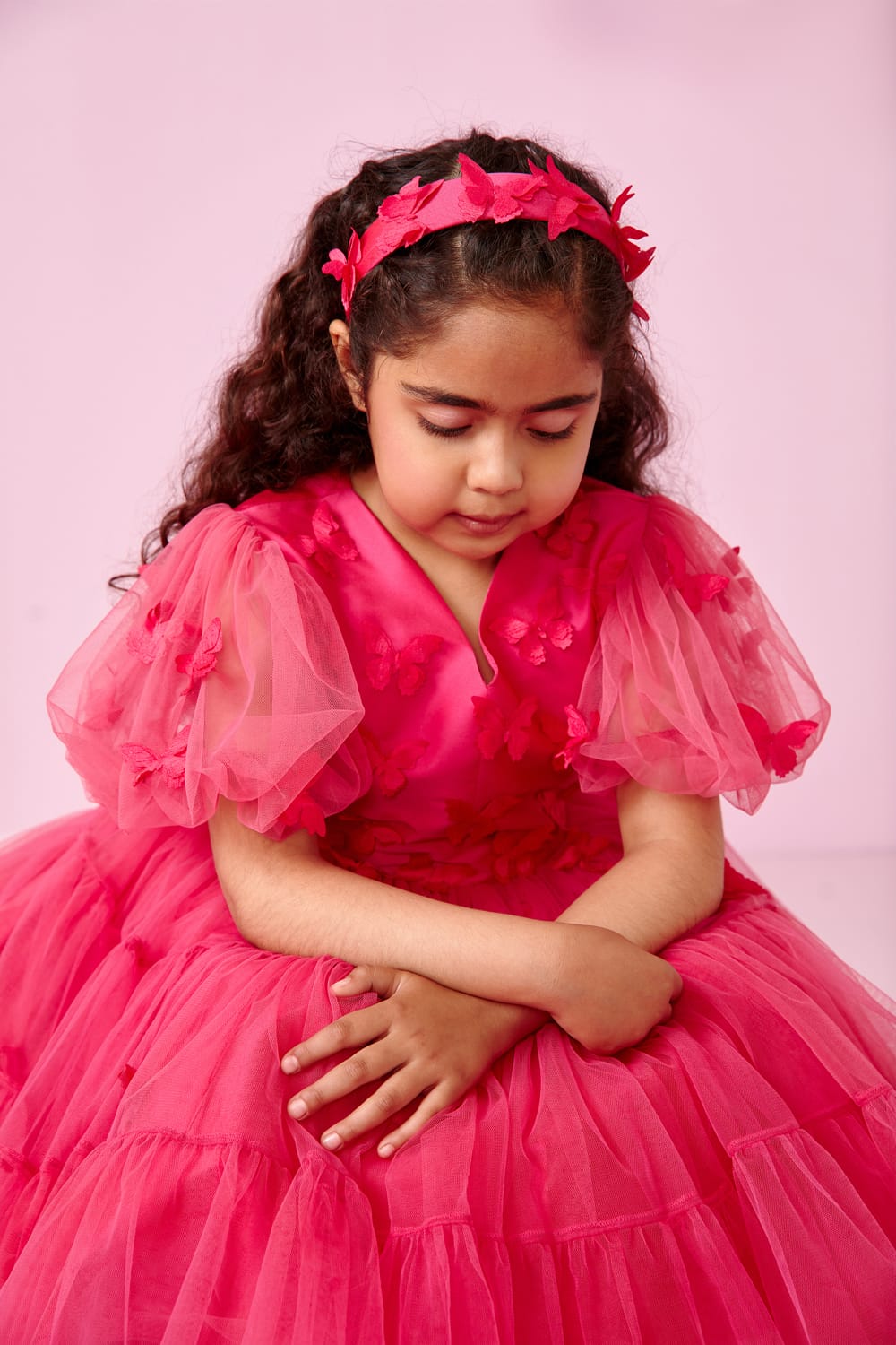 Butterfly Bubble Birthday Dress – Pink Designer Dress for Girls | PNK – Isha Arora India