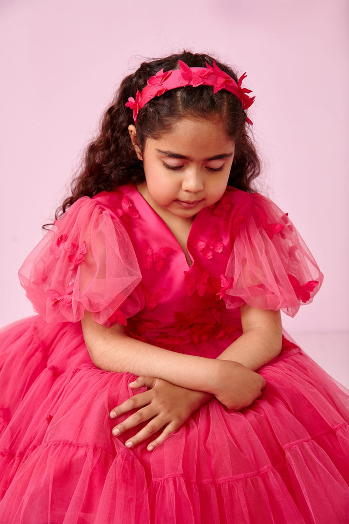 Butterfly Bubble Birthday Dress – Pink Designer Dress for Girls | PNK – Isha Arora India