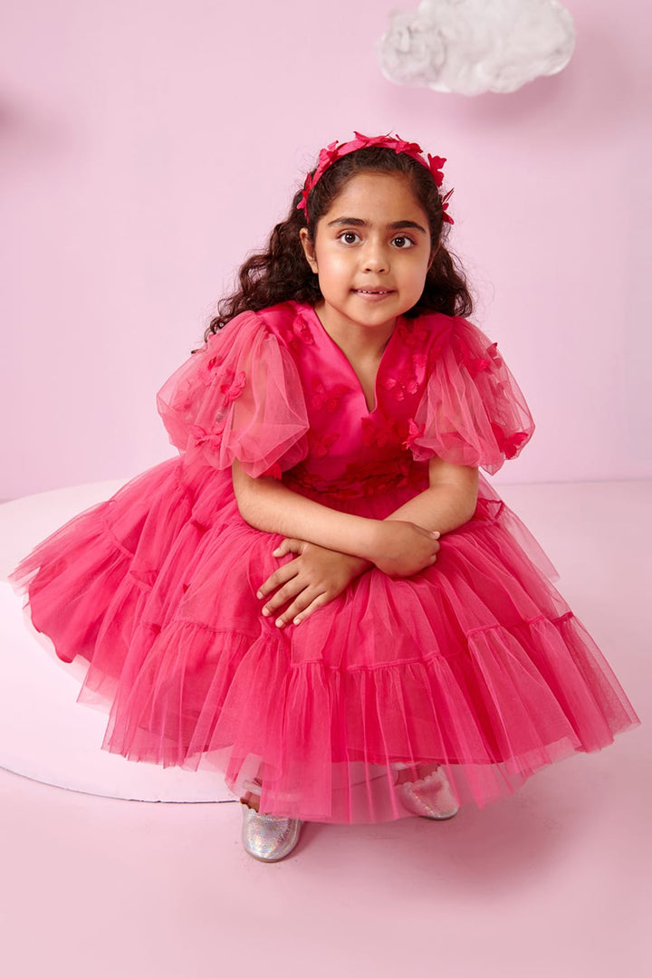 Butterfly Bubble Birthday Dress – Pink Designer Dress for Girls | PNK – Isha Arora India