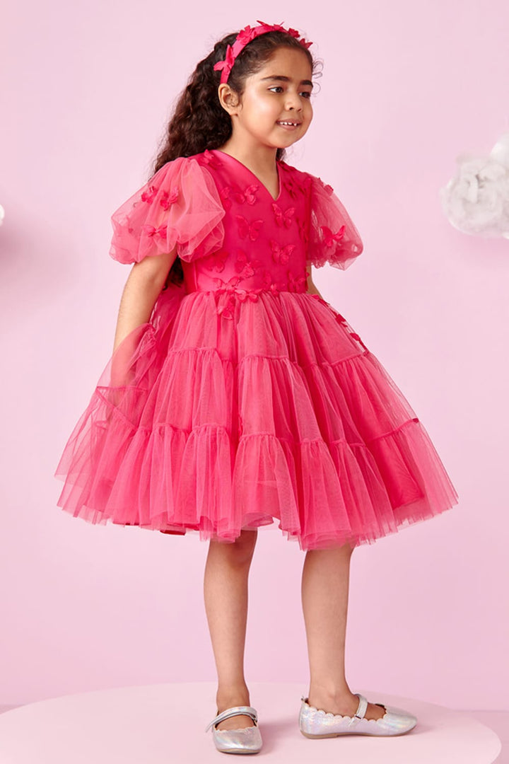 Butterfly Bubble Birthday Dress – Pink Designer Dress for Girls | PNK – Isha Arora India