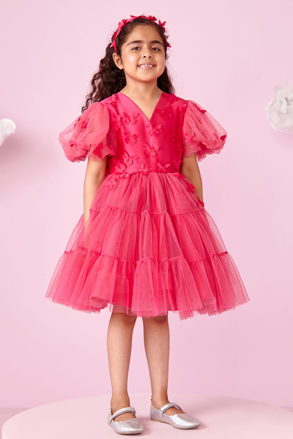Butterfly Bubble Birthday Dress – Pink Designer Dress for Girls | PNK – Isha Arora India