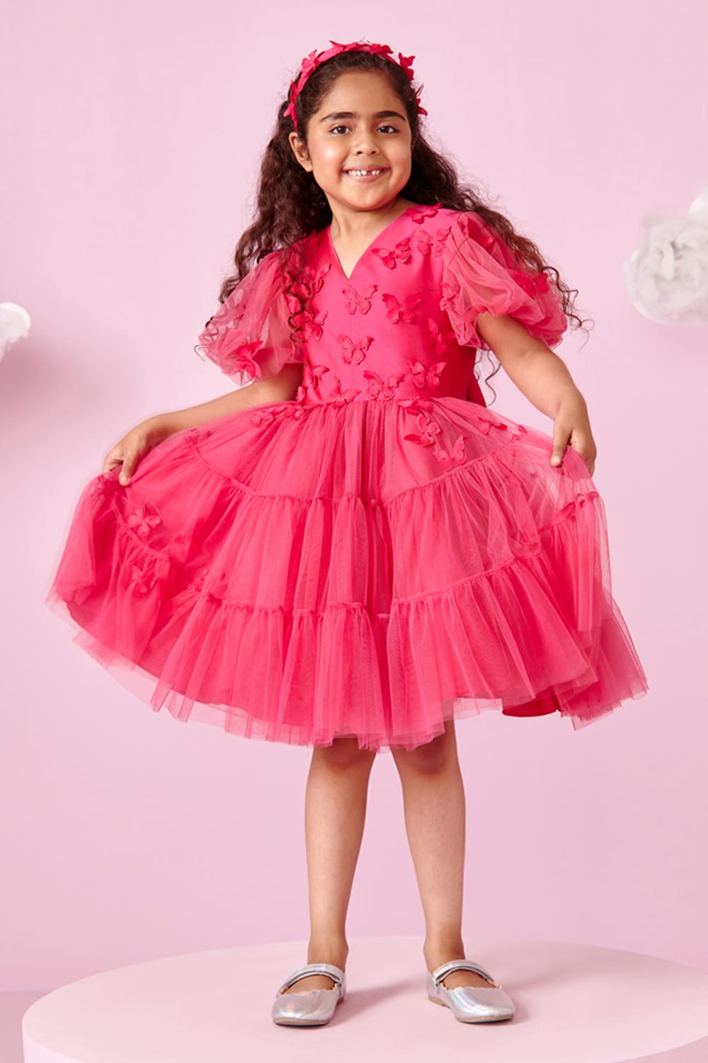Butterfly Bubble Birthday Dress – Pink Designer Dress for Girls | PNK – Isha Arora India