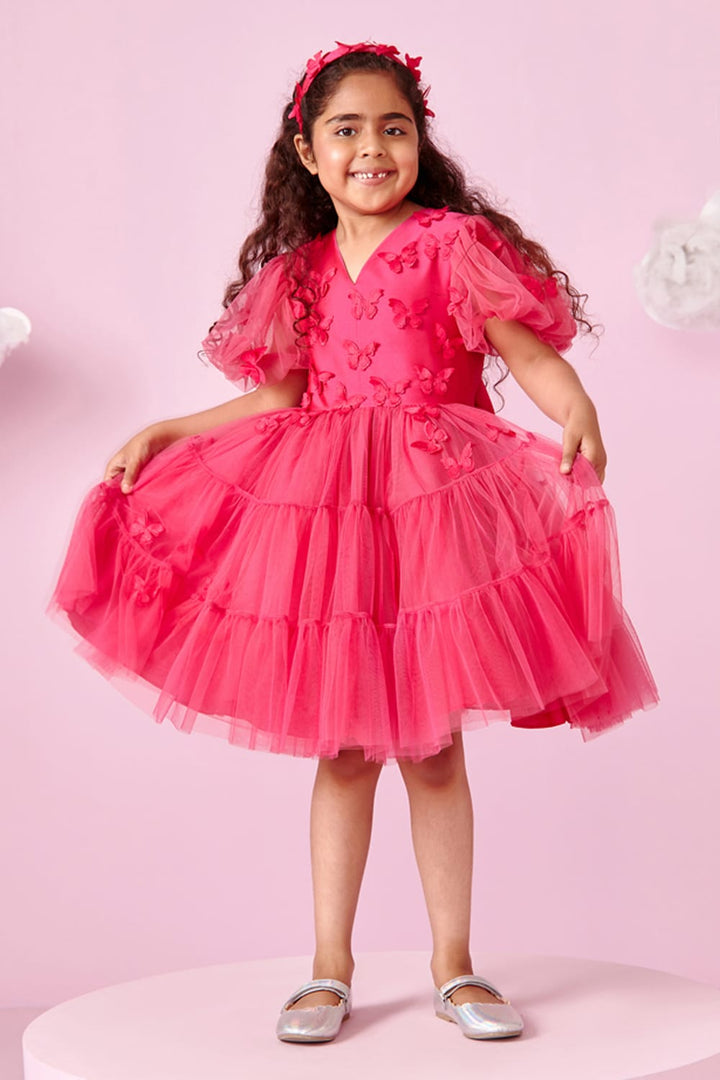 Butterfly Bubble Birthday Dress – Pink Designer Dress for Girls | PNK – Isha Arora India