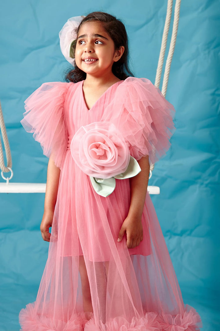 Candy Pink Frilly Sleeve Gathered Dress – Pink Designer Dress for Girls | PNK – Isha Arora India