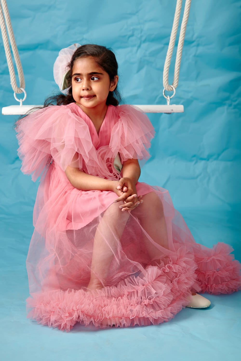 Candy Pink Frilly Sleeve Gathered Dress – Pink Designer Dress for Girls | PNK – Isha Arora India