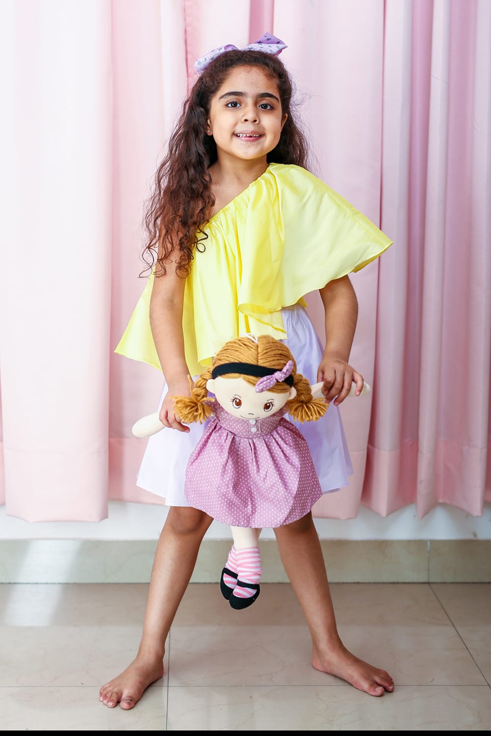 Candylicious Lemon-Lilac Dress – Yellow Designer Dress for Girls | PNK – Isha Arora India