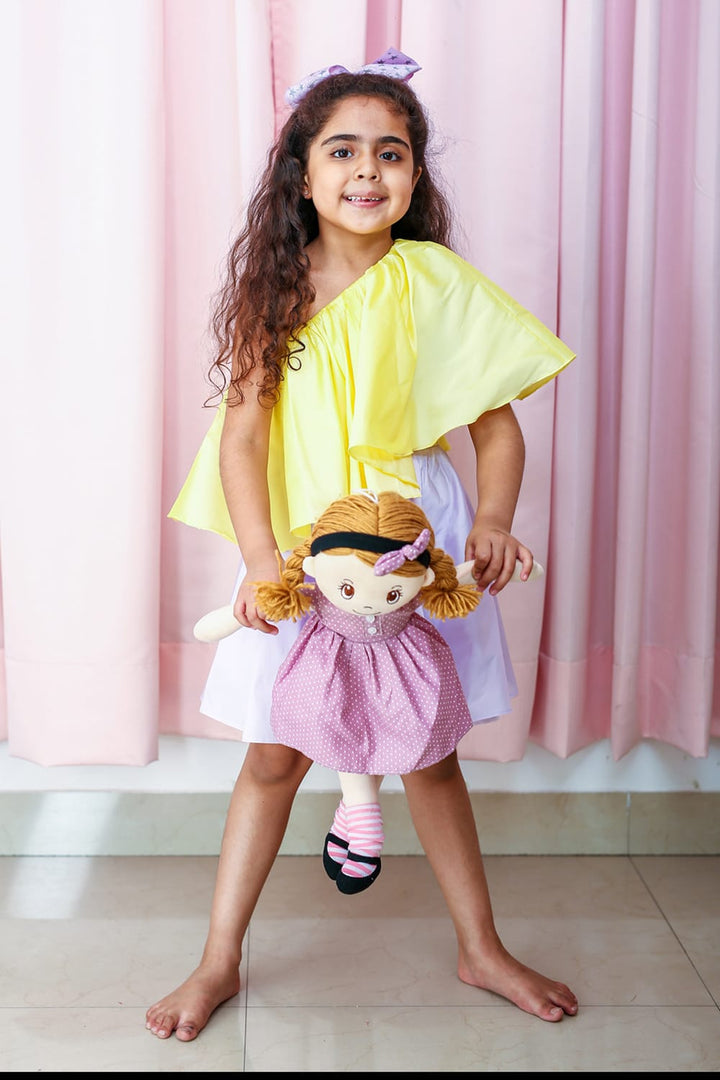 Candylicious Lemon-Lilac Dress – Yellow Designer Dress for Girls | PNK – Isha Arora India