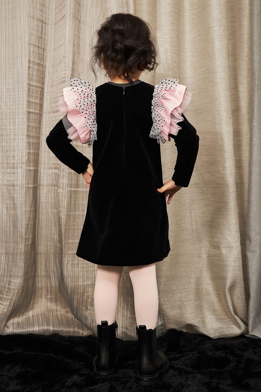 Doll Face Ruffle Sleeve – Black Designer Dress for Girls | PNK – Isha Arora India