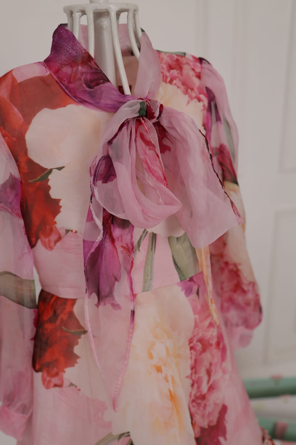 Floral Print Dress with Neck Tie up – Purple Designer Dress for Girls | PNK – Isha Arora India