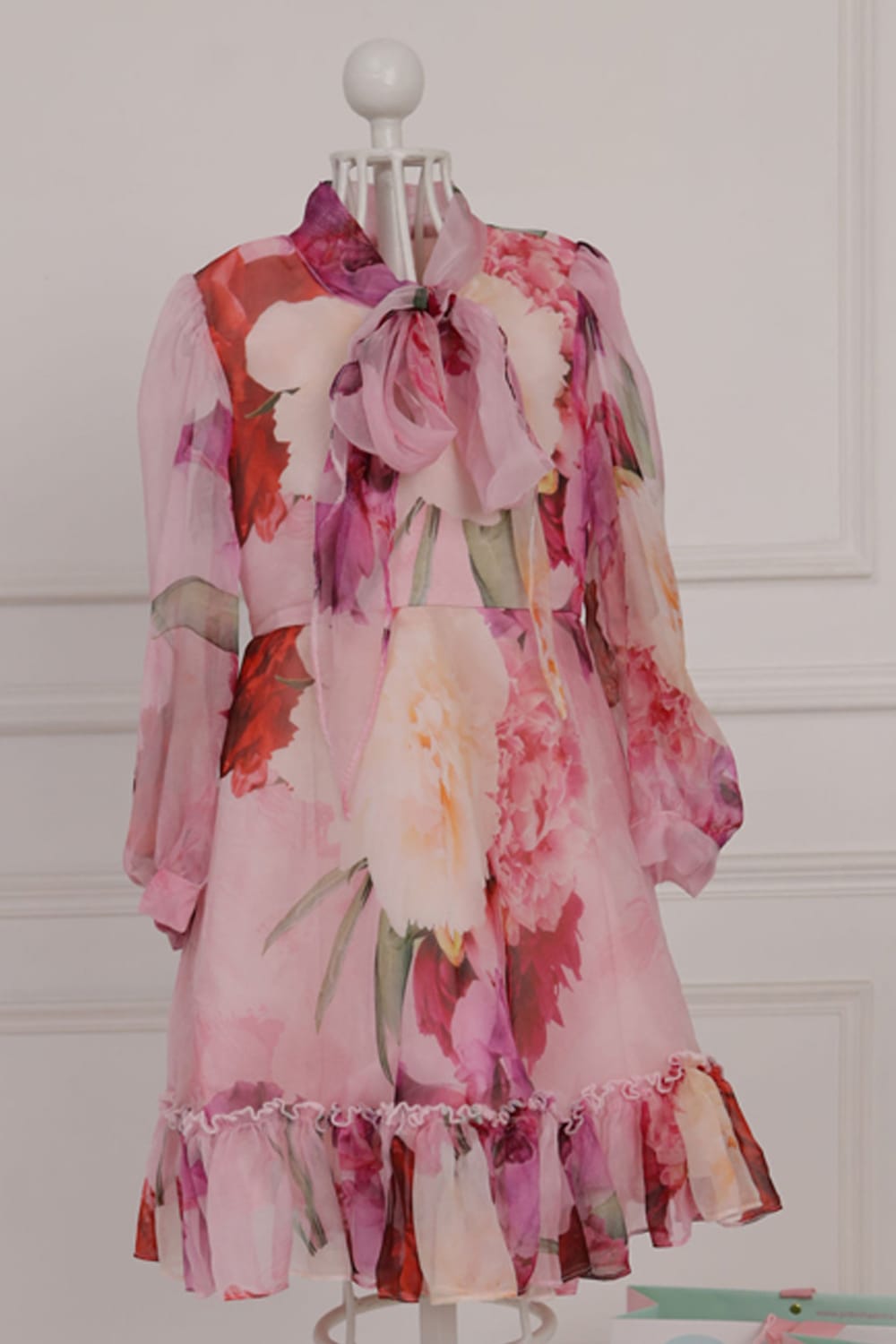 Floral Print Dress with Neck Tie up – Purple Designer Dress for Girls | PNK – Isha Arora India