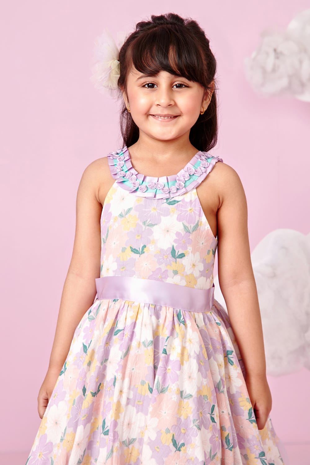 Floral Print Halter Neck Dress – Pink Designer Dress for Girls | PNK – Isha Arora India