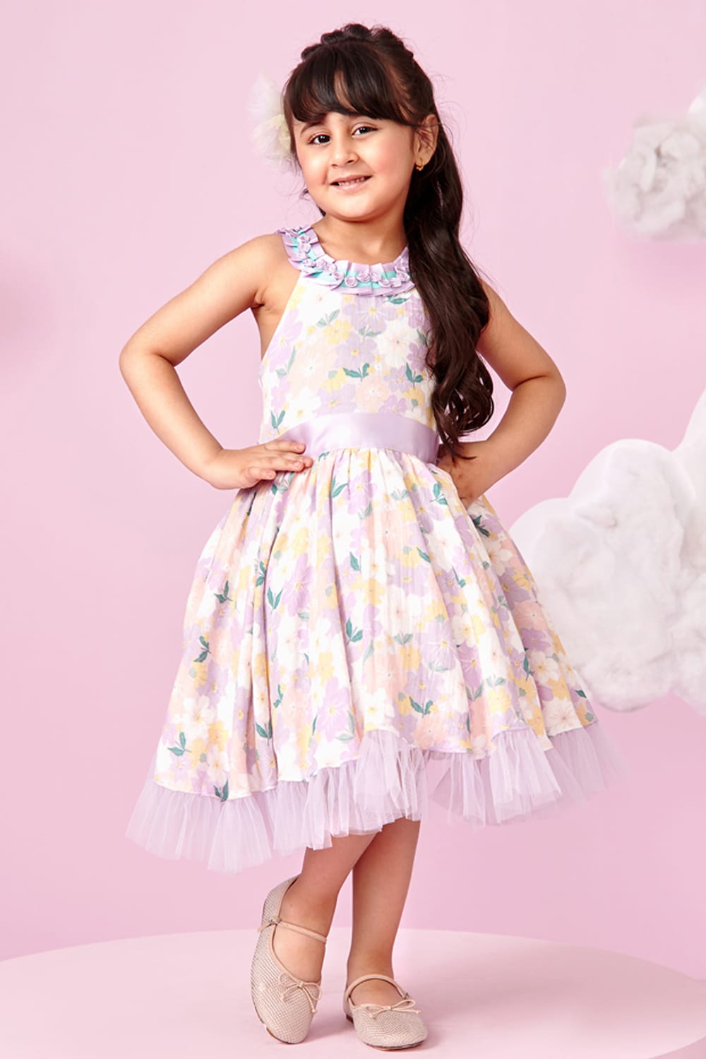 Floral Print Halter Neck Dress – Pink Designer Dress for Girls | PNK – Isha Arora India