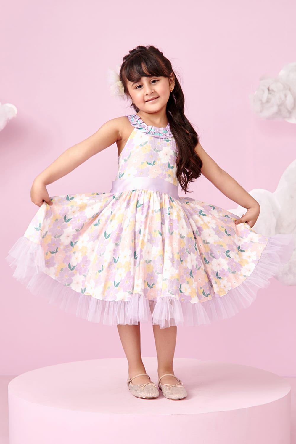 Floral Print Halter Neck Dress – Pink Designer Dress for Girls | PNK – Isha Arora India