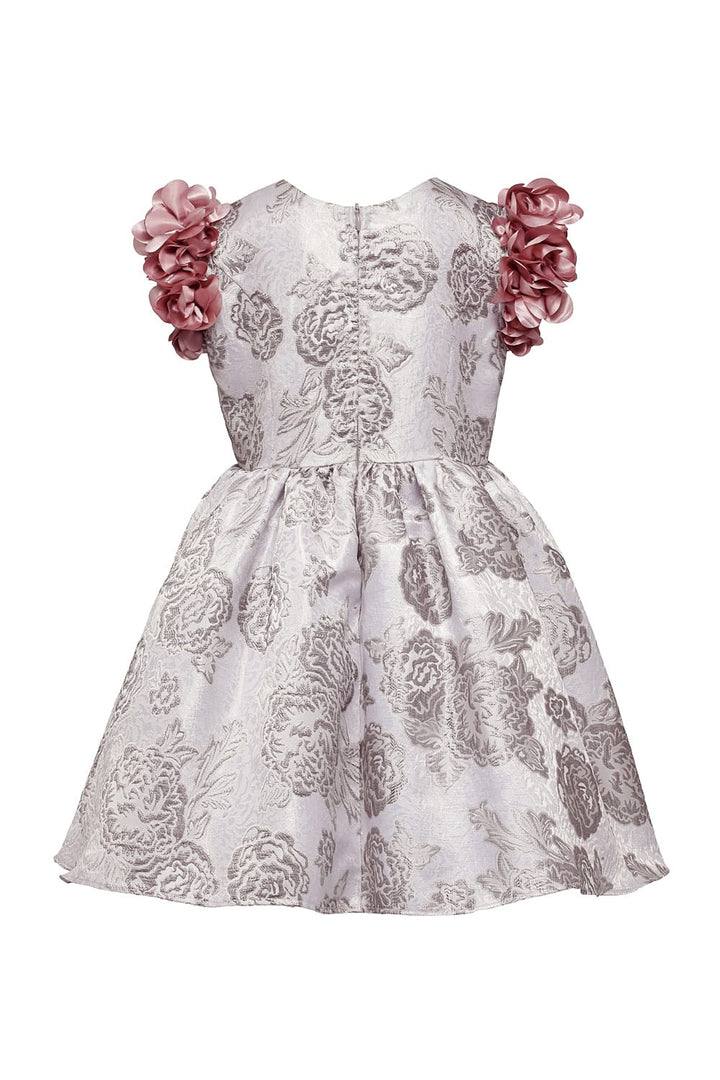Grey Jacquard Dress – Grey Designer Dress for Girls | PNK – Isha Arora India